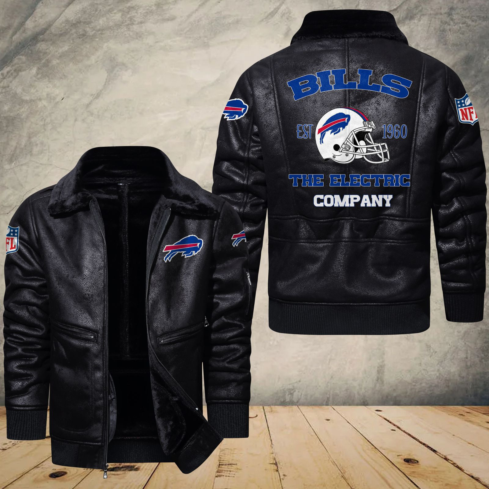 Buffalo Bills Fleece Leather Bomber Jacket 1164