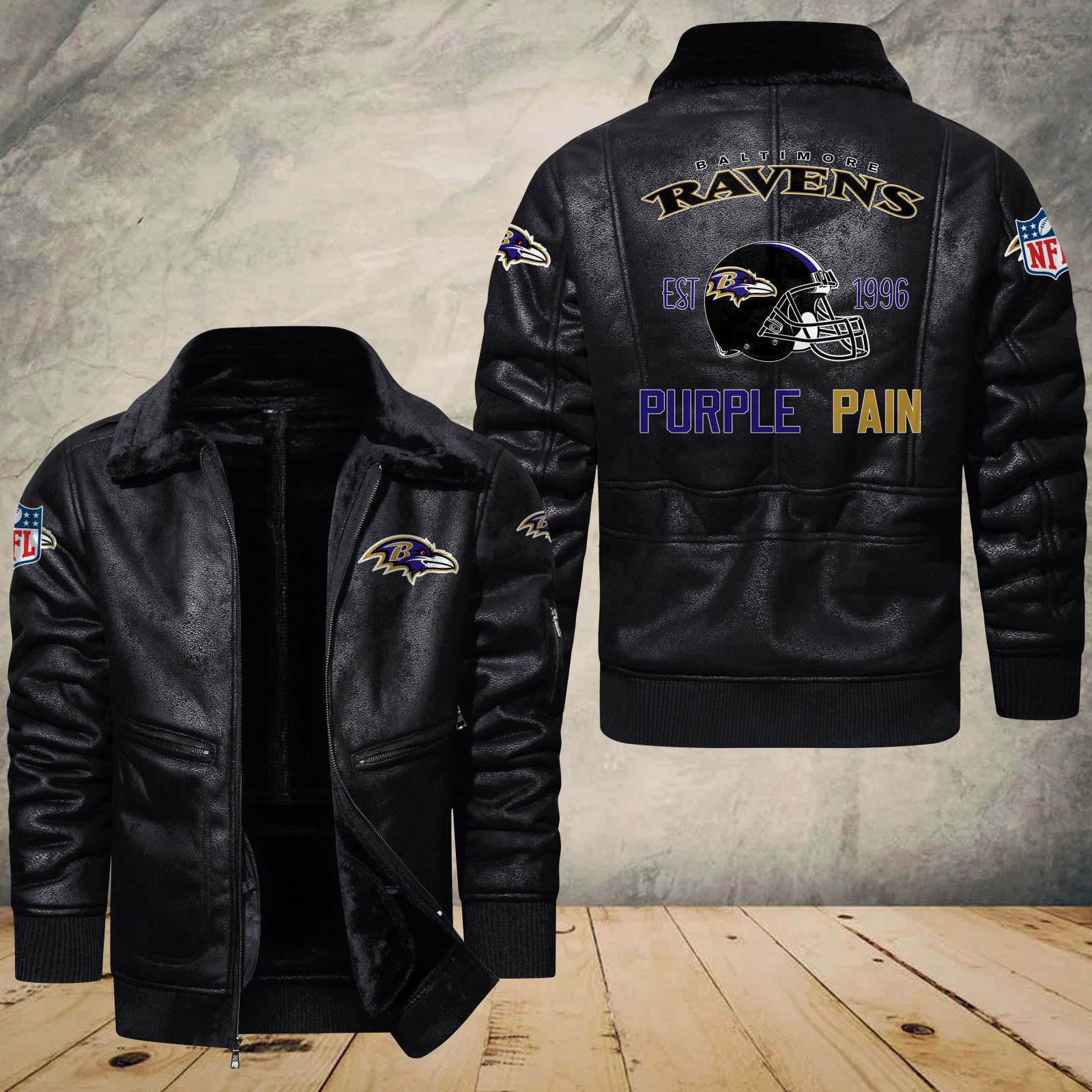 Baltimore Ravens Fleece Leather Bomber Jacket 1163