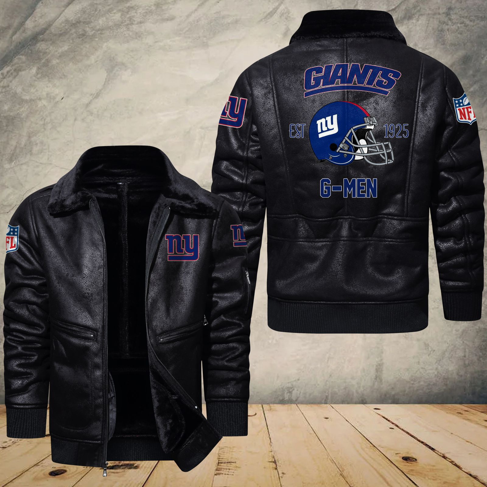 New York Giants Fleece Leather Bomber Jacket 1183