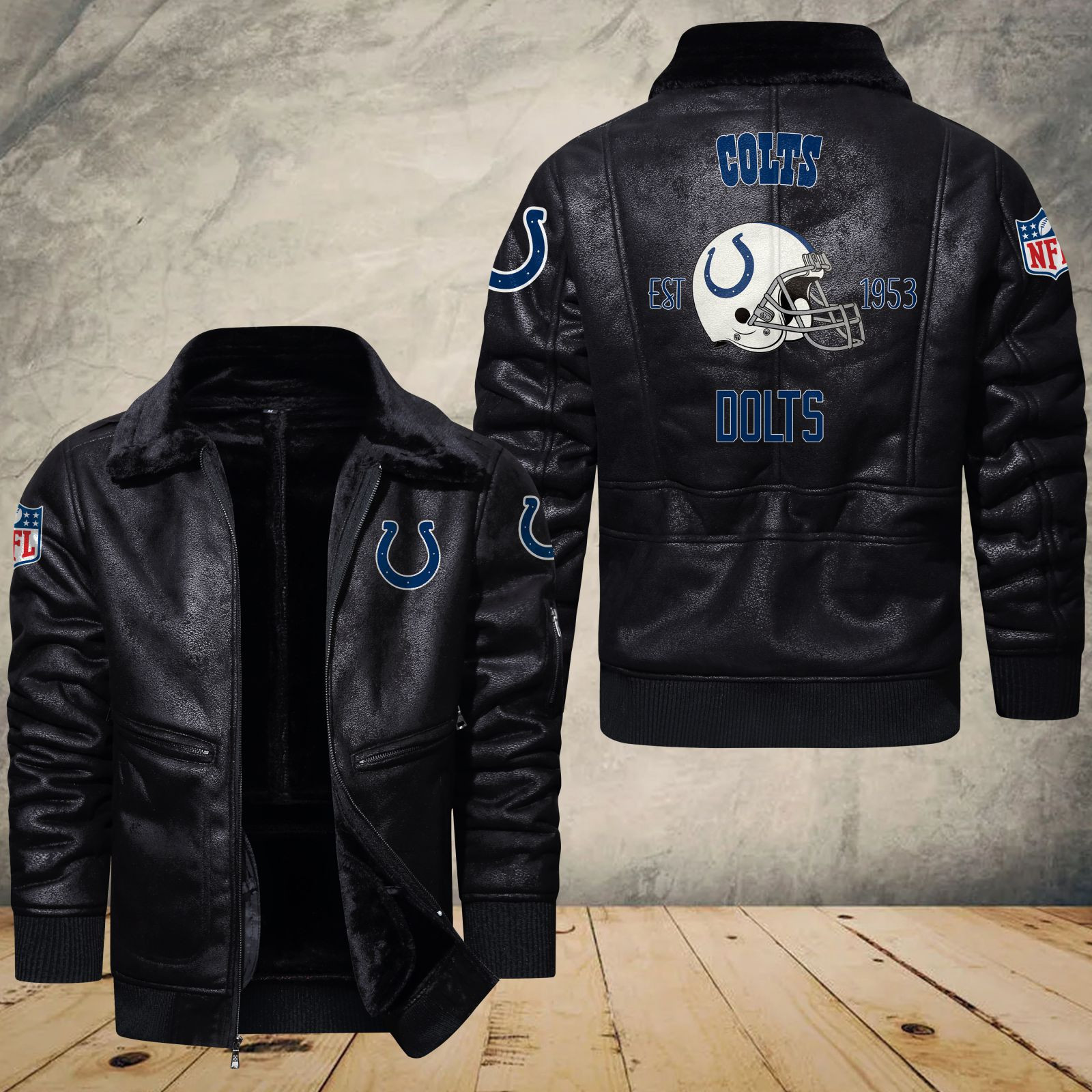 Indianapolis Colts Fleece Leather Bomber Jacket 1174