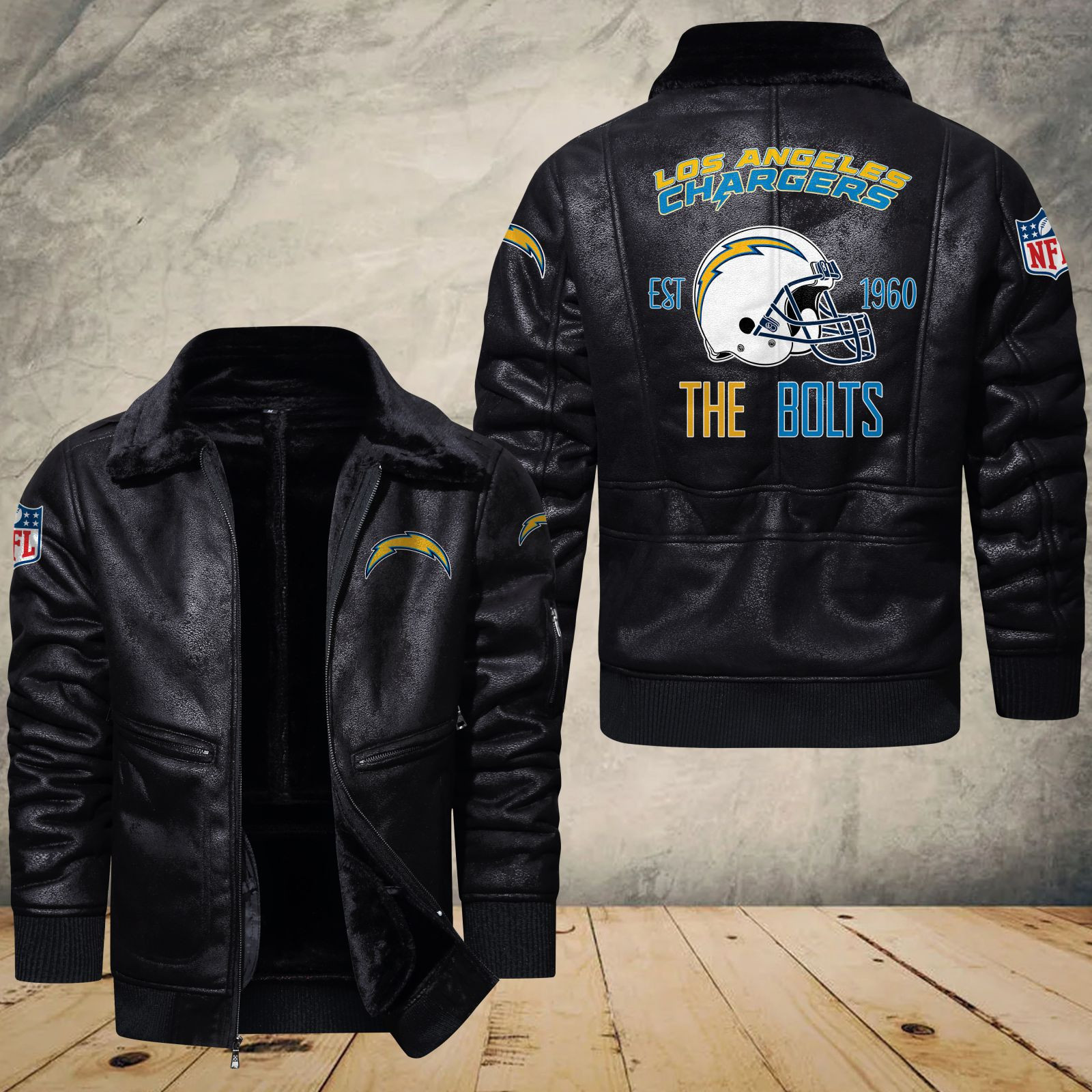 Los Angeles Chargers Fleece Leather Bomber Jacket 1177