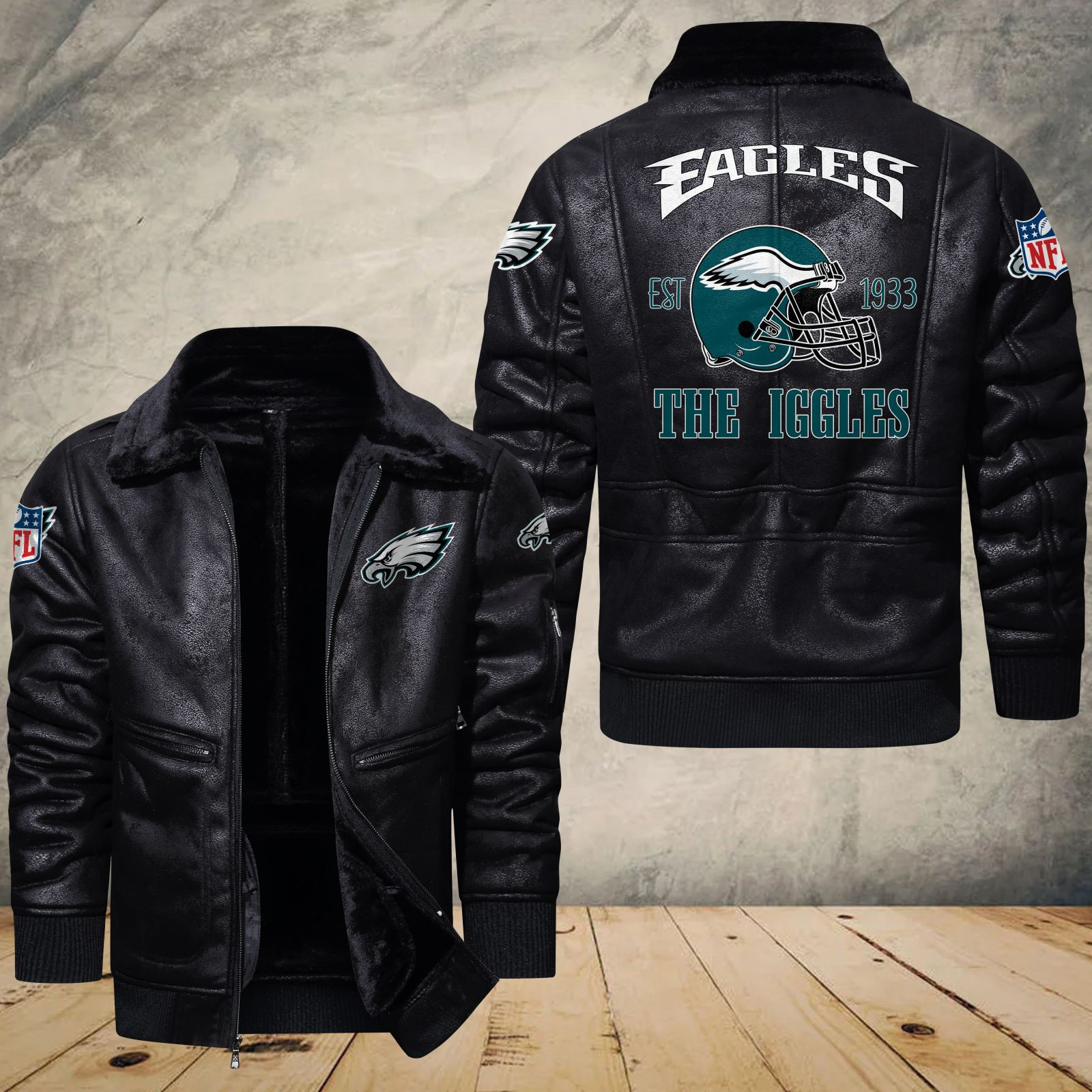 Philadelphia Eagles Fleece Leather Bomber Jacket 1186
