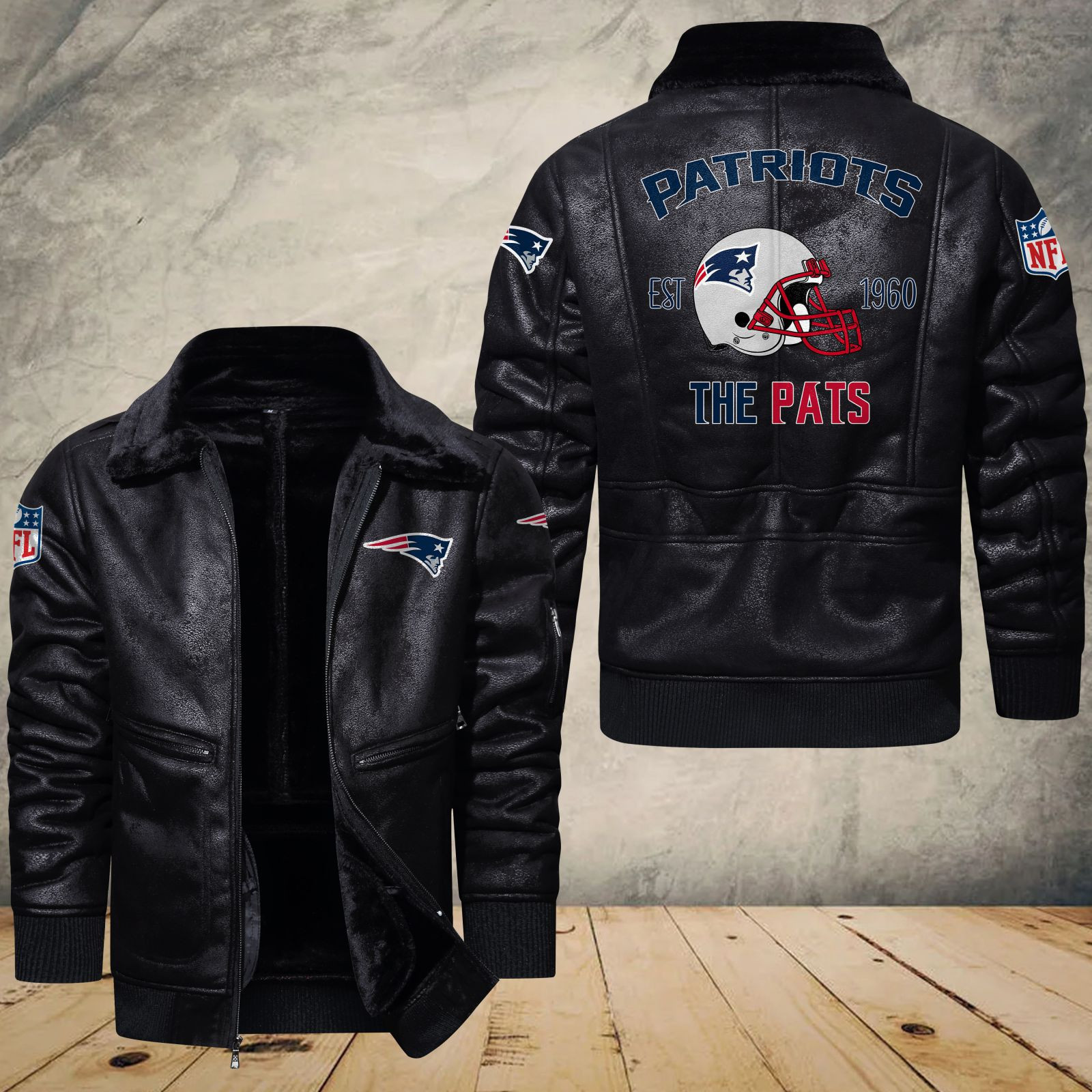 New England Patriots Fleece Leather Bomber Jacket 1181
