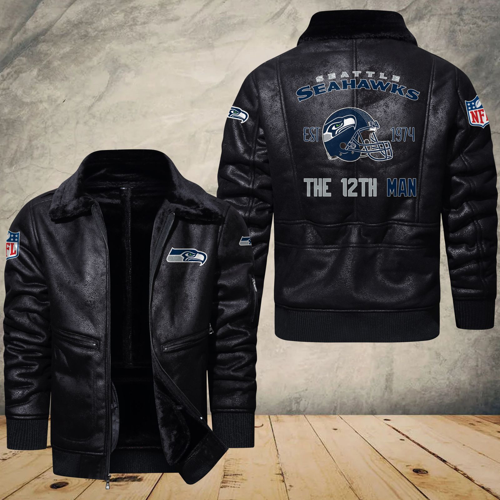Seattle Seahawks Fleece Leather Bomber Jacket 1189