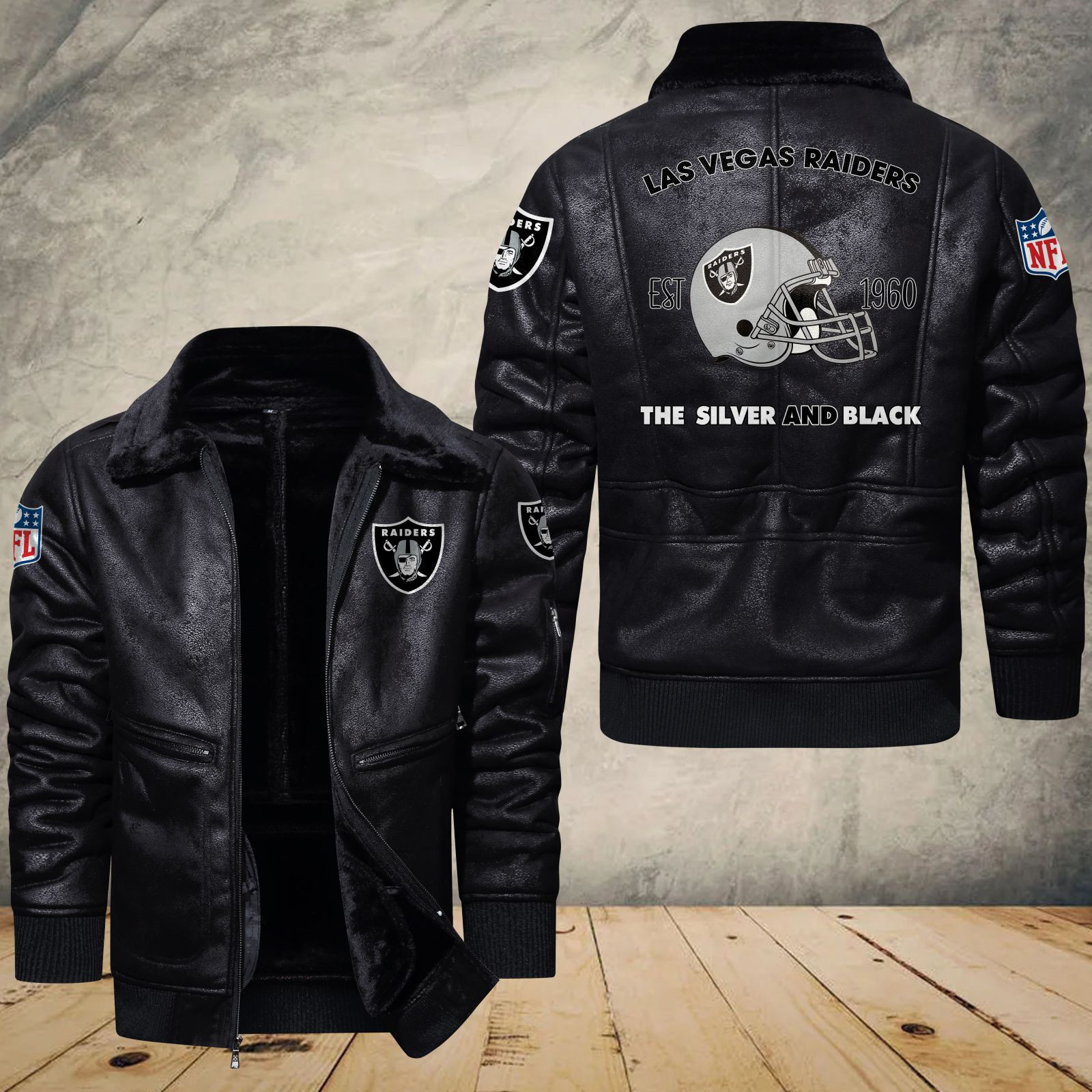 Oakland Raiders Fleece Leather Bomber Jacket 1185