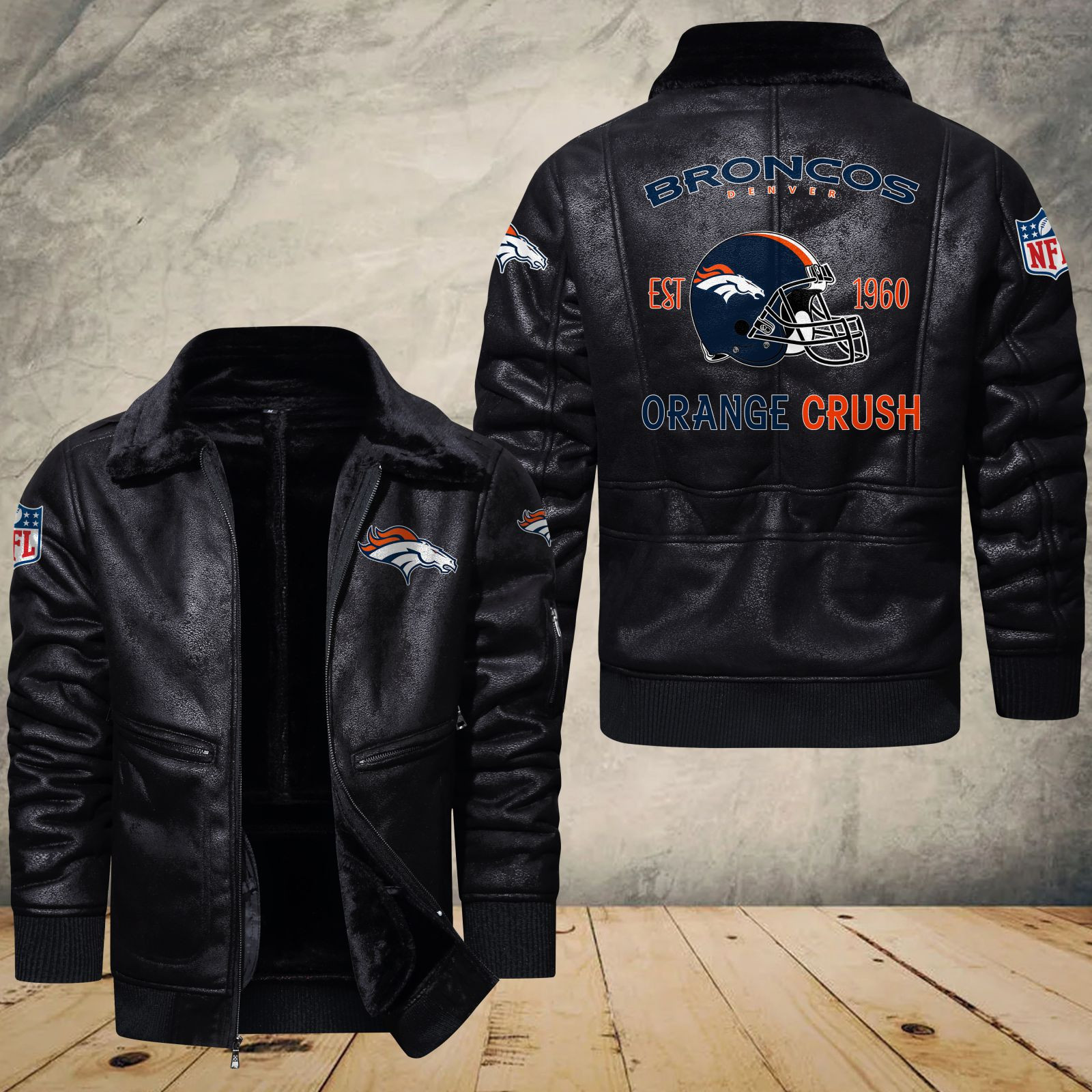 Denver Broncos Fleece Leather Bomber Jacket 1170