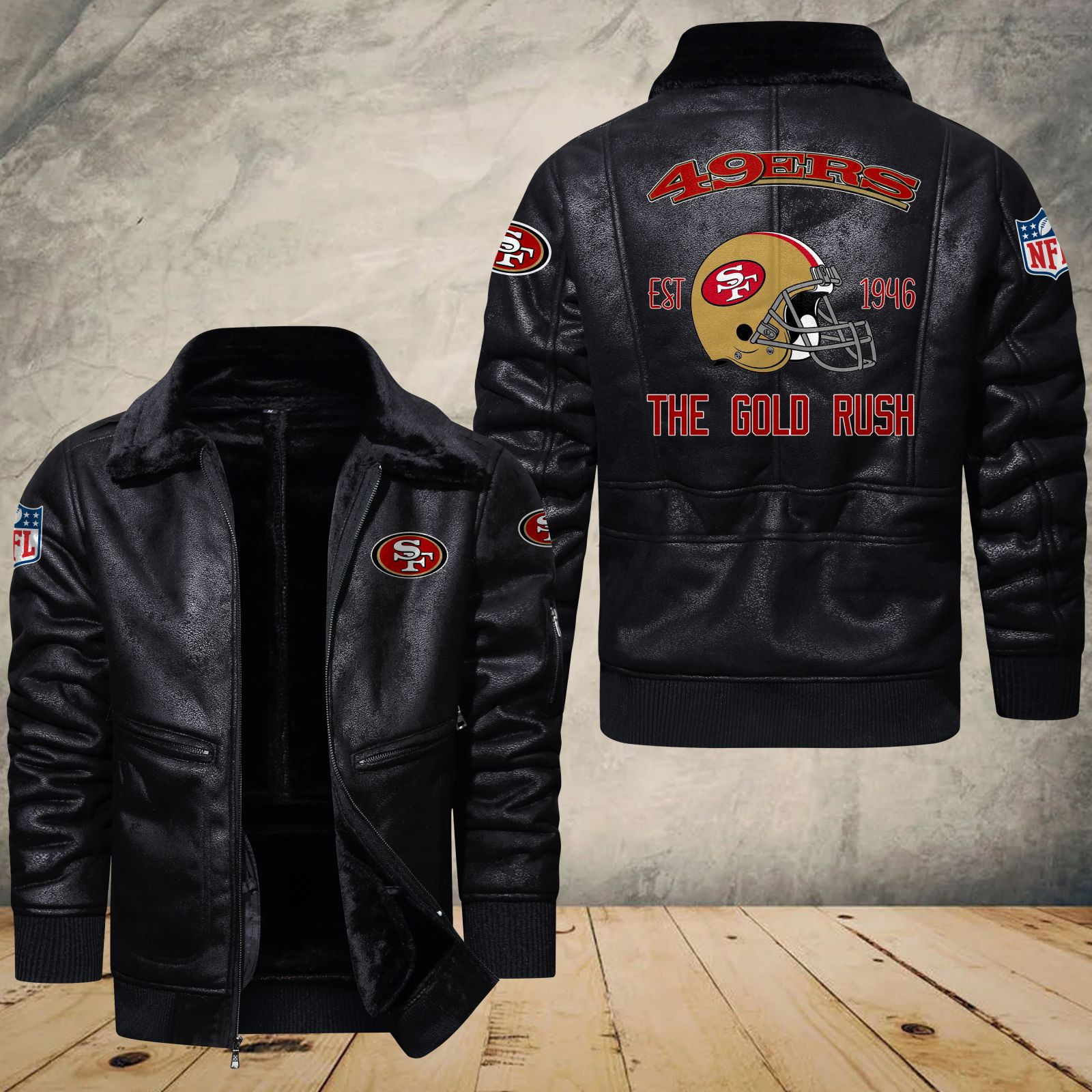San Francisco 49ers Fleece Leather Bomber Jacket 1188