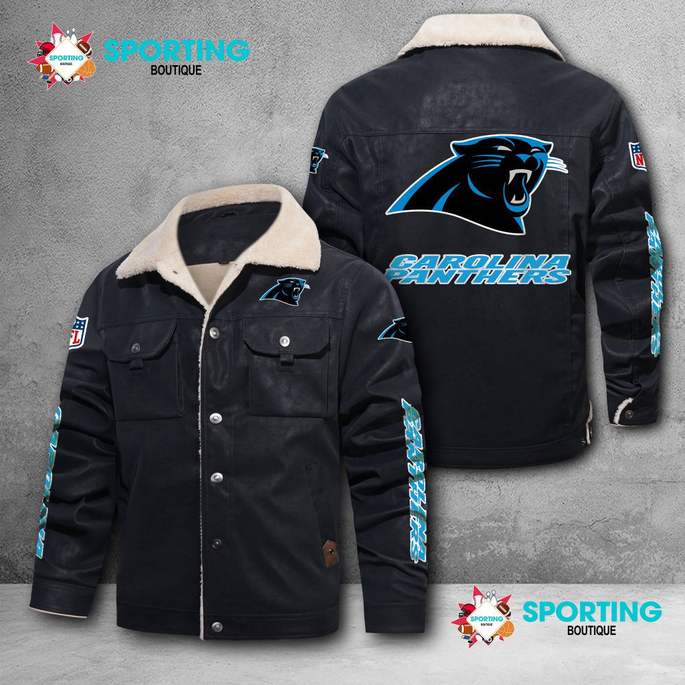Carolina Panthers Fleece Leather Jacket 005