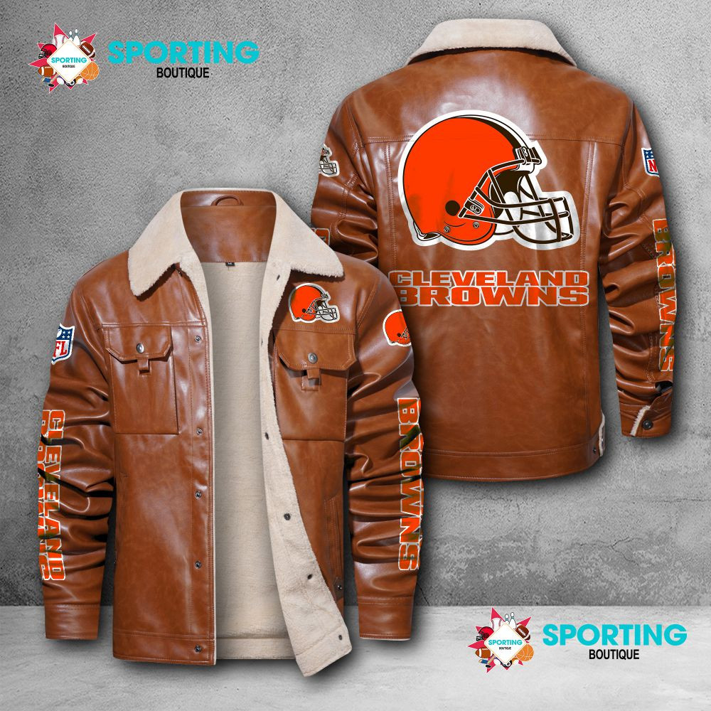 Cleveland Browns Fleece Leather Jacket 008