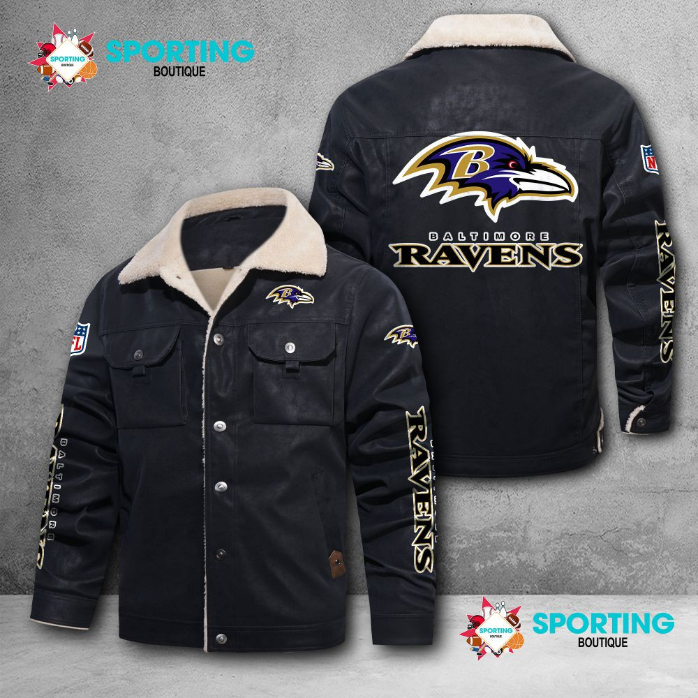 Baltimore Ravens Fleece Leather Jacket 003