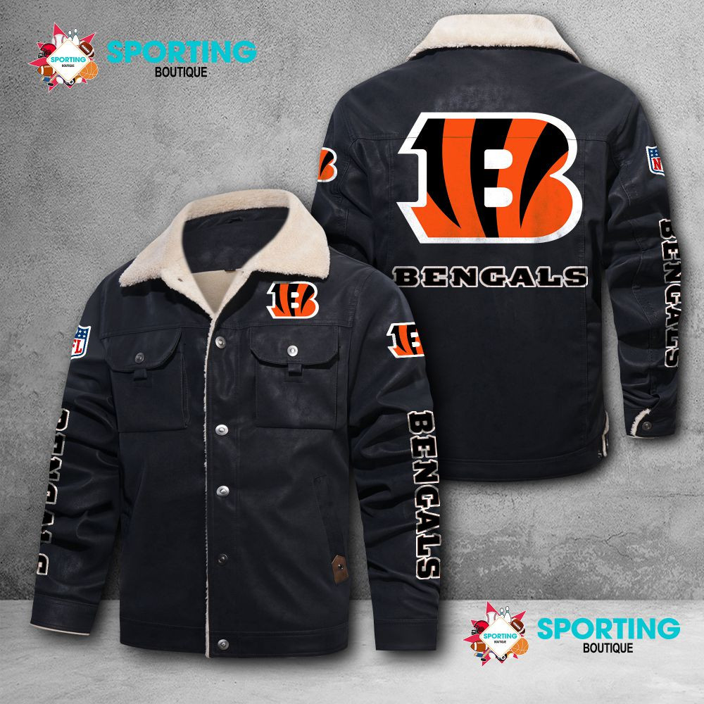 Cincinnati Bengals Fleece Leather Jacket 007