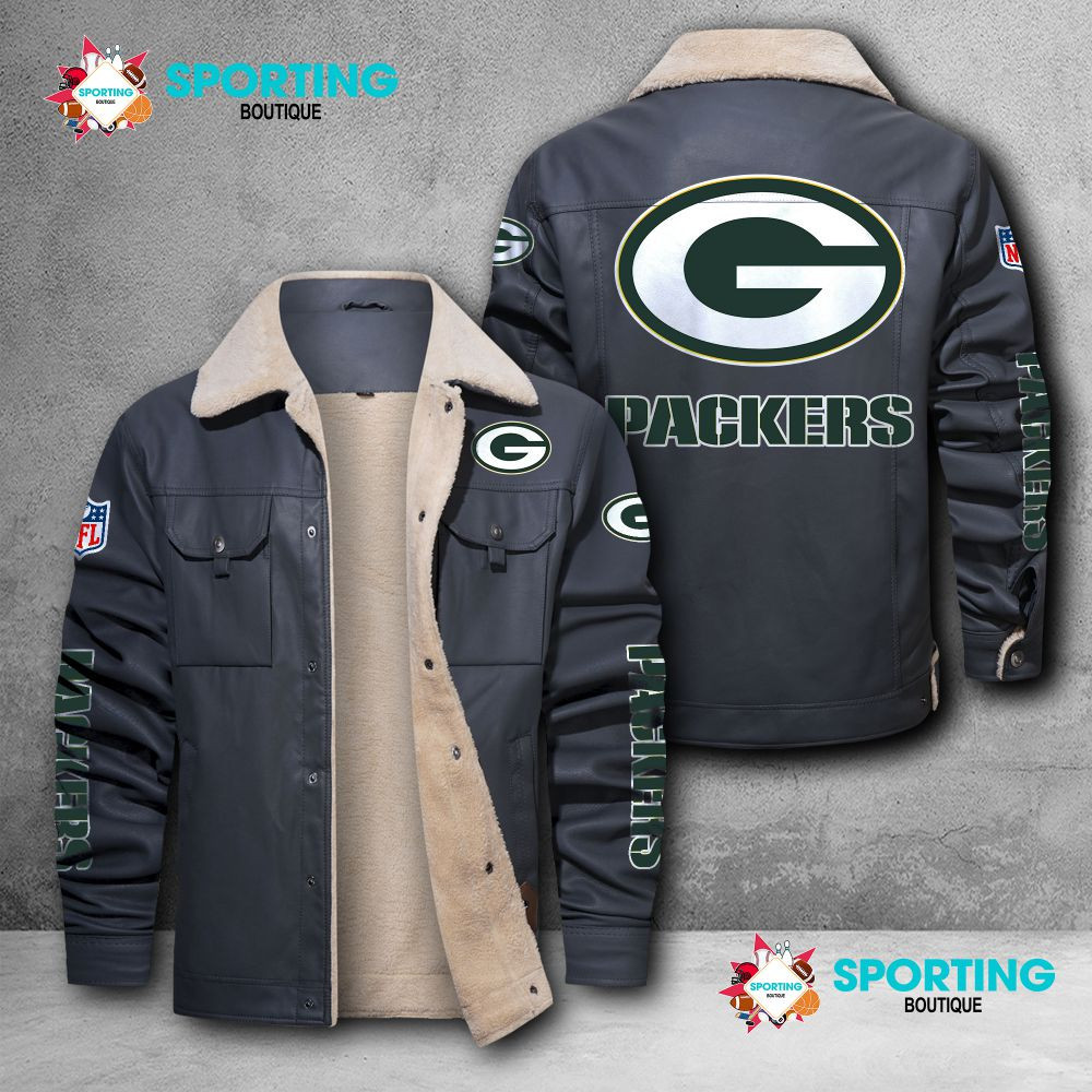 Green Bay Packers Fleece Leather Jacket 012