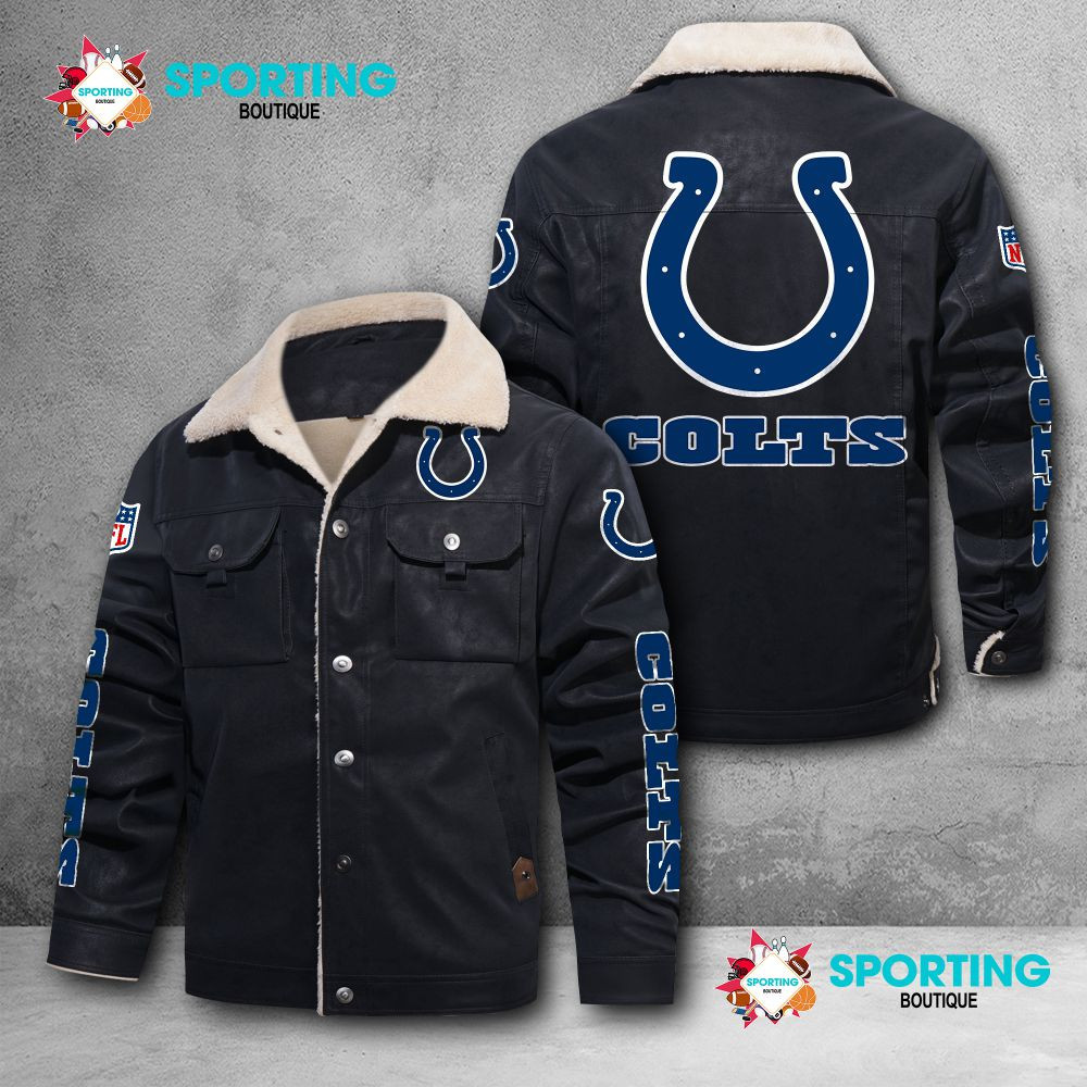 Indianapolis Colts Fleece Leather Jacket 014