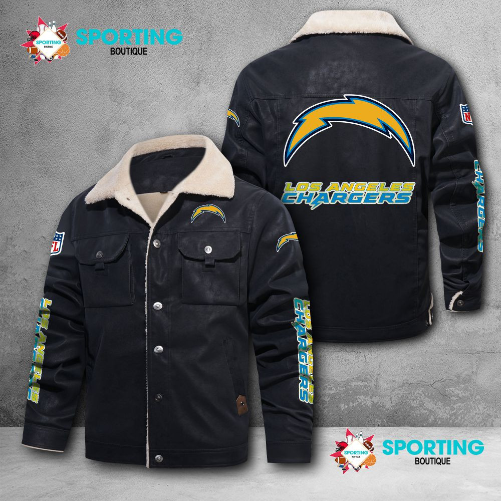 Los Angeles Chargers Fleece Leather Jacket 018