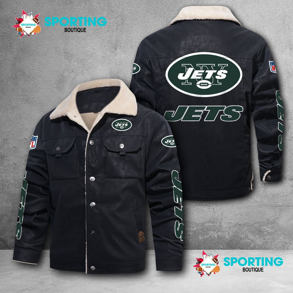 New York Jets Fleece Leather Jacket 025