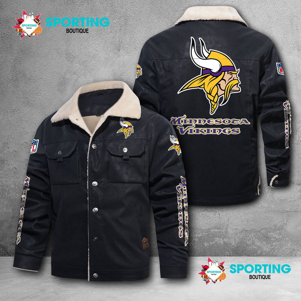 Minnesota Vikings Fleece Leather Jacket 021