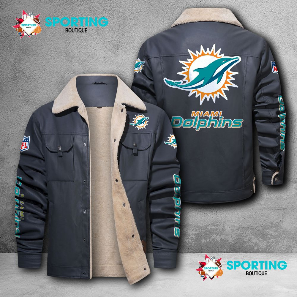 Miami Dolphins Fleece Leather Jacket 020