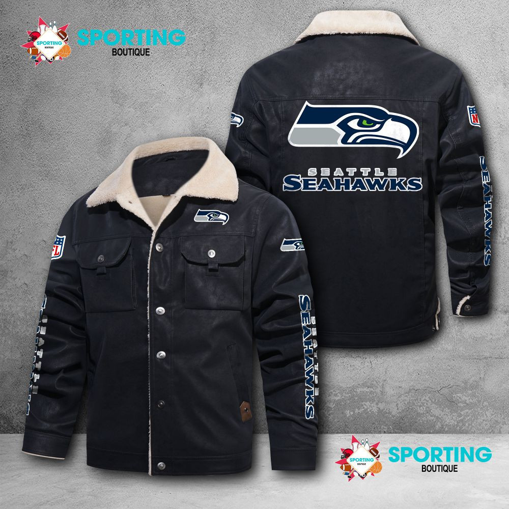Seattle Seahawks Fleece Leather Jacket 029 – Nousty