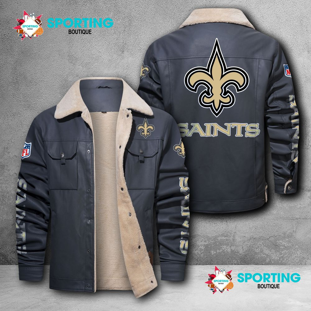 New Orleans Saints Fleece Leather Jacket 023 – OrealExpress