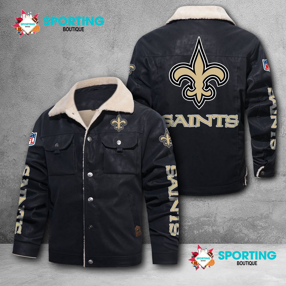 New Orleans Saints Fleece Leather Jacket 023 – OrealExpress