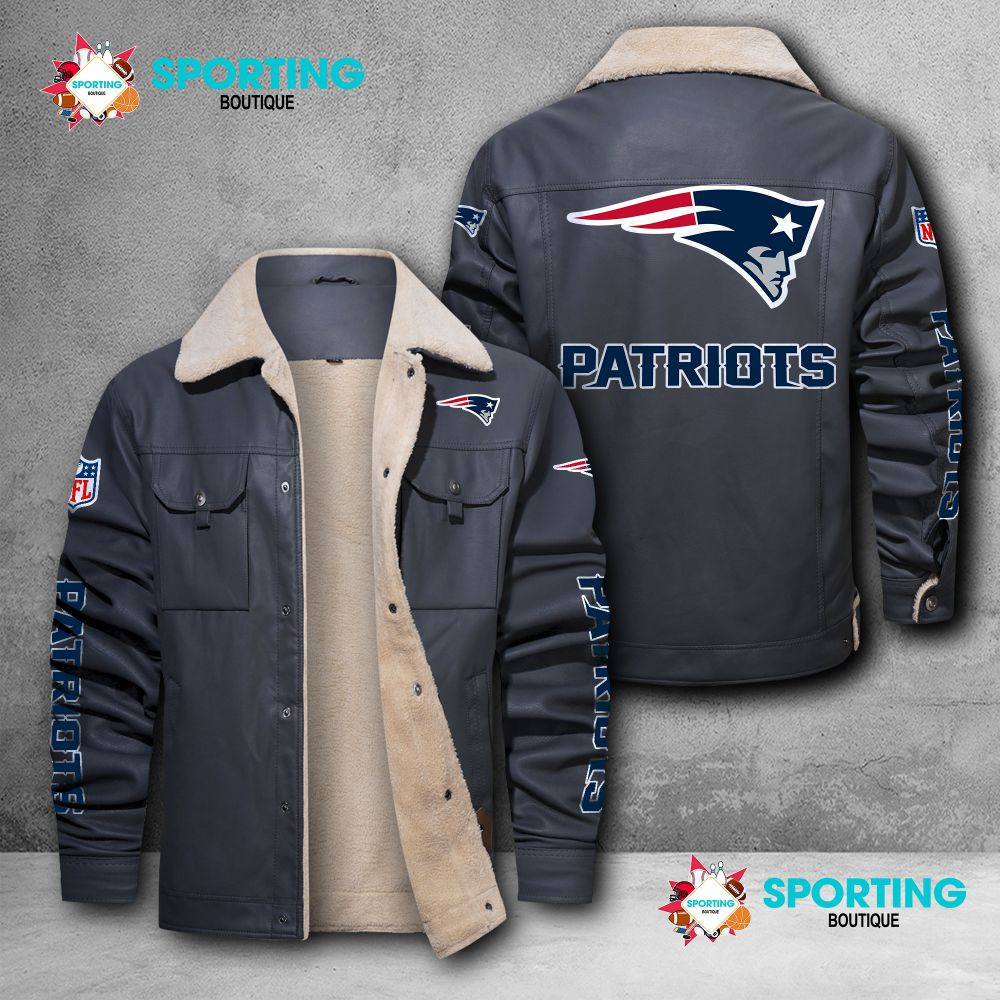 New England Patriots Fleece Leather Jacket 022