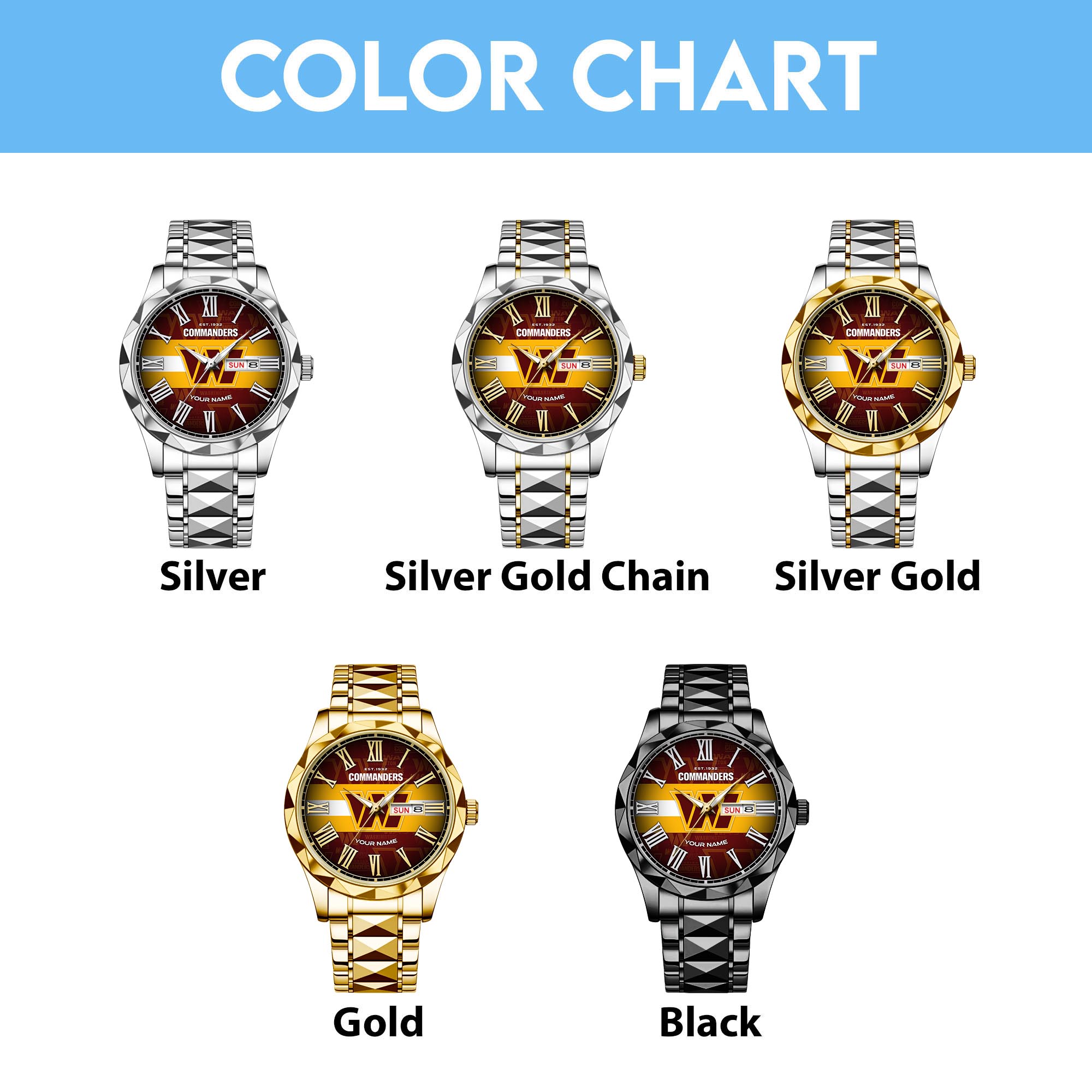 Washington Commanders Clock Washington Commanders Alloy Luxury Quartz Watch – Nousty