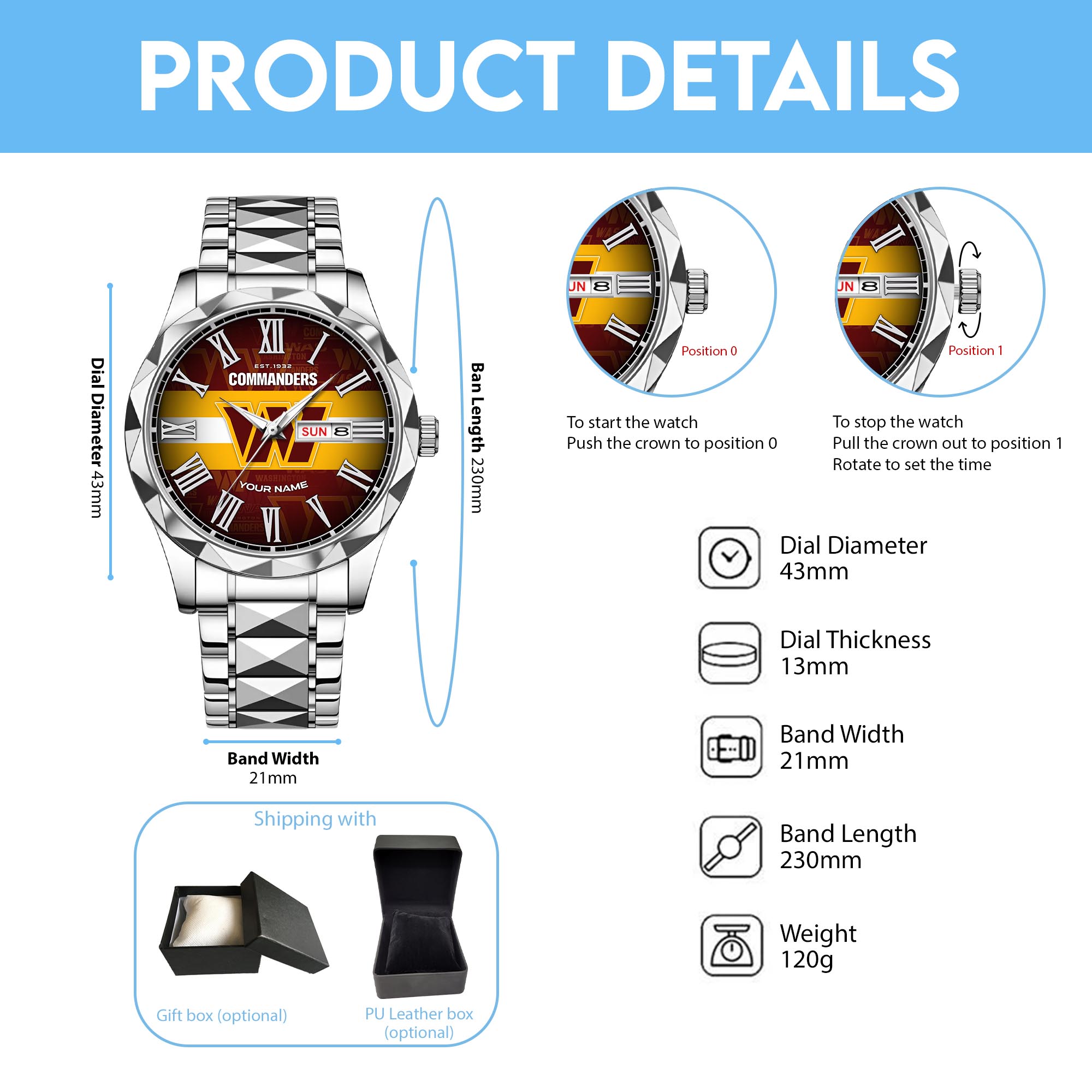 Washington Commanders Clock Washington Commanders Alloy Luxury Quartz Watch – Nousty