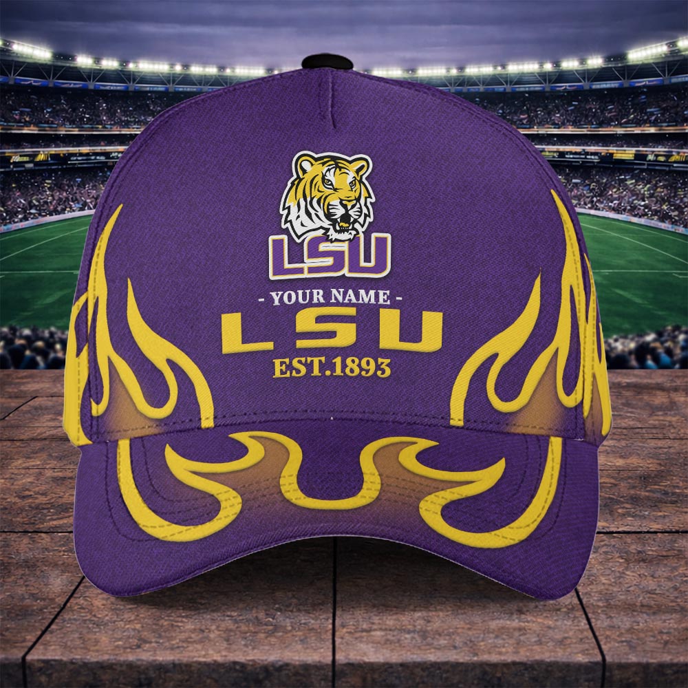 LSU Tigers Personalized Name 3D Flames Graphic – Snapback Hat – Nousty