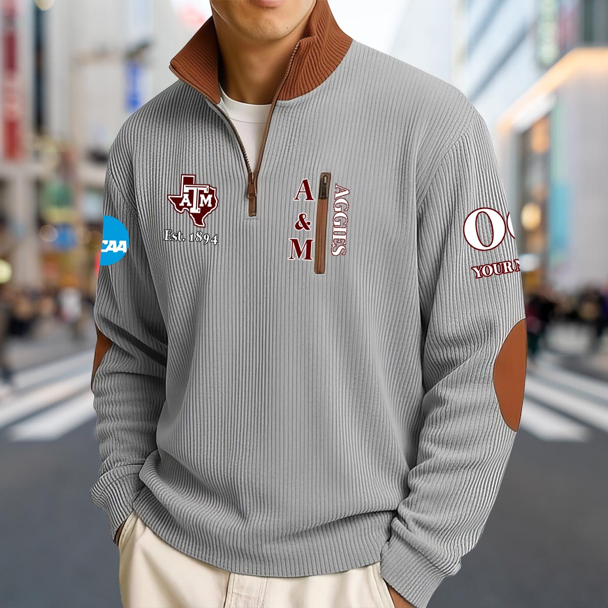 Texas A&M Aggies Men’s Striped Half-Zip Sweatshirt – Nousty