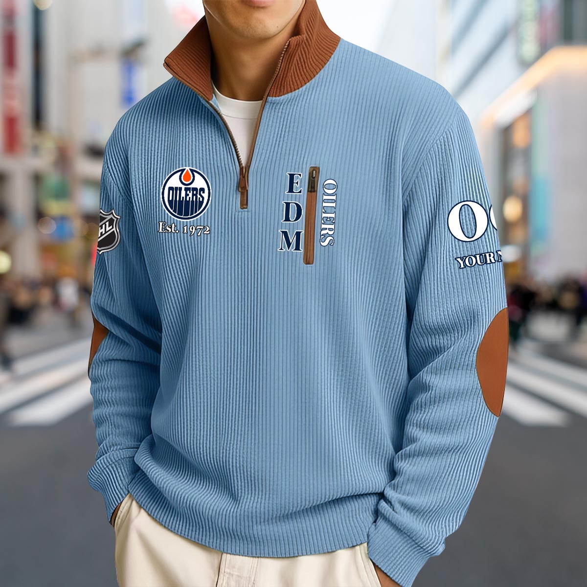 Edmonton Oilers Men’s Striped Half-Zip Sweatshirt – Nousty
