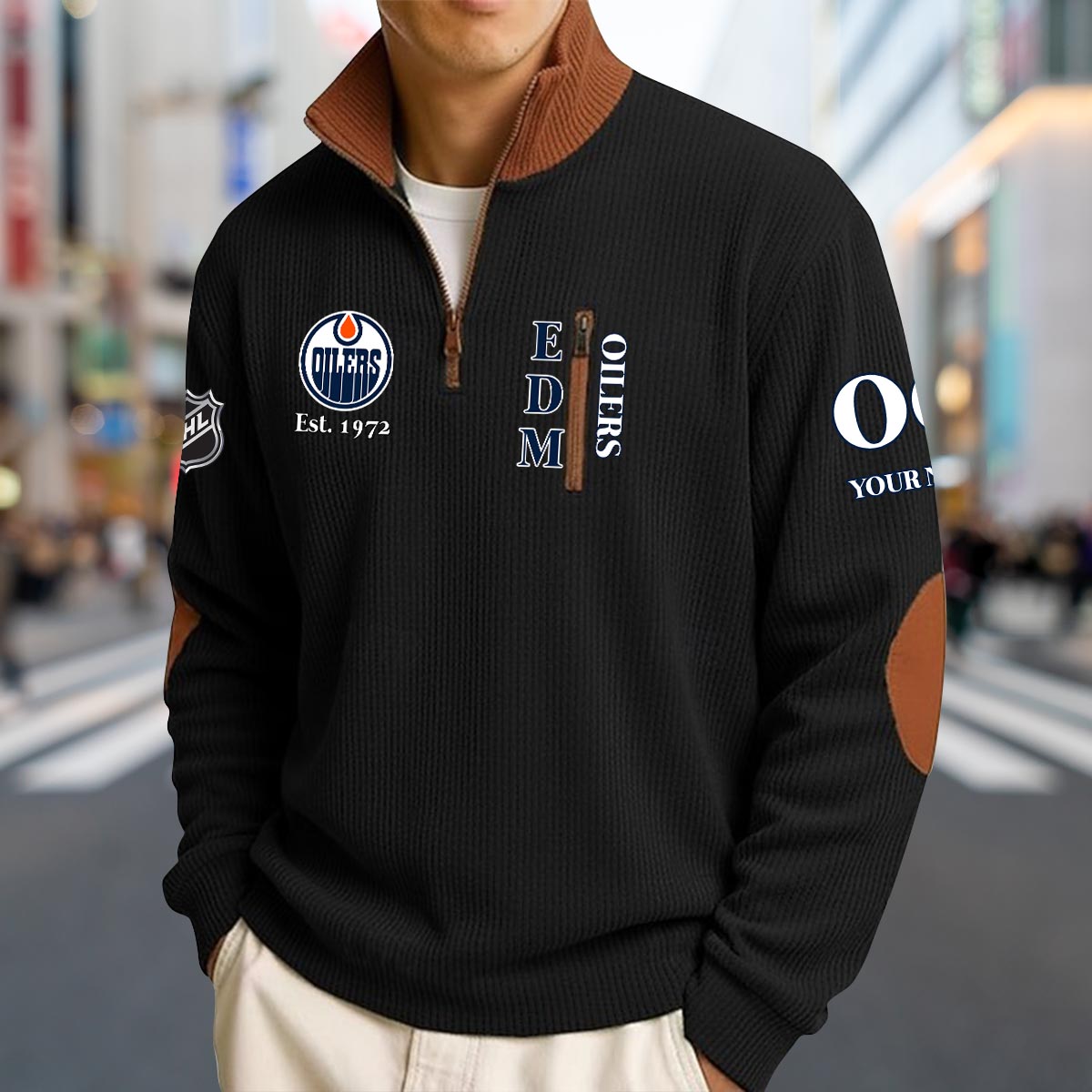 Edmonton Oilers Men’s Striped Half-Zip Sweatshirt – Nousty