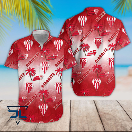 Biarritz Olympique logo palm tree red Hawaiian Shirt1