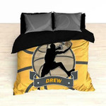 Basketball Stripes Bedding, Basketball Player Silhouette Jumping, Duvet or Comforter Set , Comforter Set