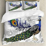Peacock Male Feathers Duvet Cover Set , Comforter Set