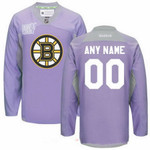 Men's Boston Bruins Purple Pink Custom Reebok Hockey Fights Cancer Practice Jersey