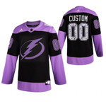 Custom Tampa Bay Lightning Hockey Fights Cancer Purple Authentic Jersey - Youth