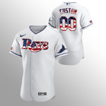 Men's Tampa Bay Rays #00 Custom 2020 Stars & Stripes 4th of July White Jersey
