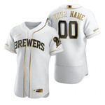 Men's Milwaukee Brewers Custom White Stitched Flex Base Golden Edition Jersey