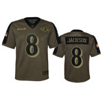 Youth Baltimore Ravens Lamar Jackson Olive 2021 Salute To Service Game Jersey