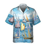 Sailing Boats Hawaiian Shirt, Short Sleeve Sailboat Shirt, Unique Nautical Shirt