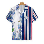 Stripe Pattern Texas Flag Bluebonnet Texas Hawaiian Shirt, Button Down Floral And Flag Texas Shirt, Proud Texas Shirt For Men