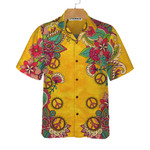 Yellow Hippie Peace Sign And Flowers Hawaiian Shirt, Foral Hippie Peace Sign Shirt, Best Hippie Gift