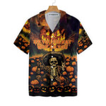 The Burning Pumpkin Sky & Skeleton Halloween Hawaiian Shirt, Halloween Shirt For Men And Women