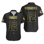 Green Bay Packers 12 Aaron Rodgers Black Golden Edition Jersey Inspired Hawaiian Shirt