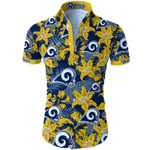 Nfl Apparel Los Angeles Rams Hawaiian Shirt Tropical Flower Short Sleeve Summer Button Up Shirt For Men Beach Wear Short Sleeve Hawaii Shirt