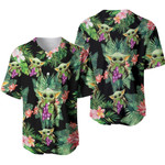 Baby Yoda Hugging Grapes Seamless Tropical Leaves Colorful Flowers On Black Hawaiian Shirt