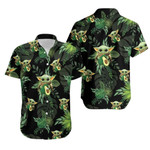 Baby Yoda Hugging Avocadoes Seamless Tropical Green Leaves On Black Hawaiian Shirt