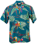 Tropical Birds Mens Hawaiian Aloha Shirt in Jade