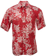Mini Tahitian Reversed Print Mens Hawaiian Aloha Shirt in Red & White