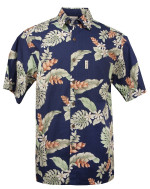 Tiare Garden Mens Hawaiian Aloha Shirt in Navy